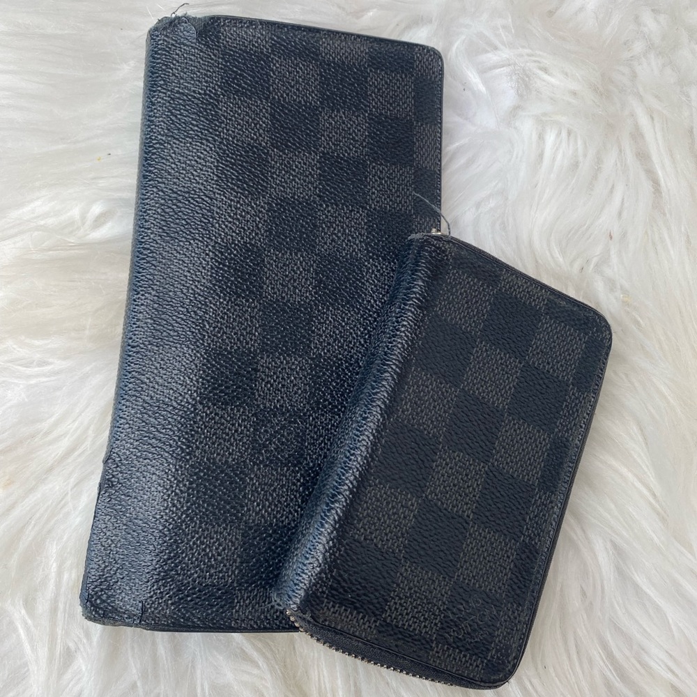 Louis Vuitton Damier Graphite Brazza Wallet & Card Holder Bundle Broken Zipper